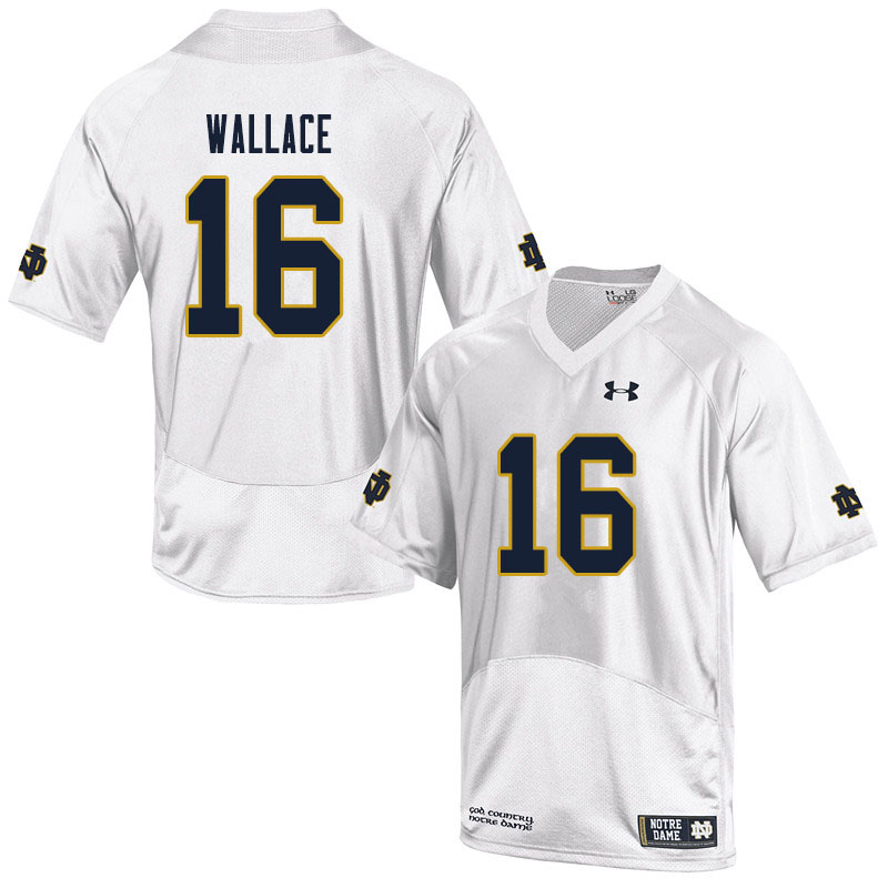 Men's NCAA Notre Dame Fighting Irish #16 KJ Wallace Stitched College Under Armour Authentic White Football Jersey VH10Z04XN